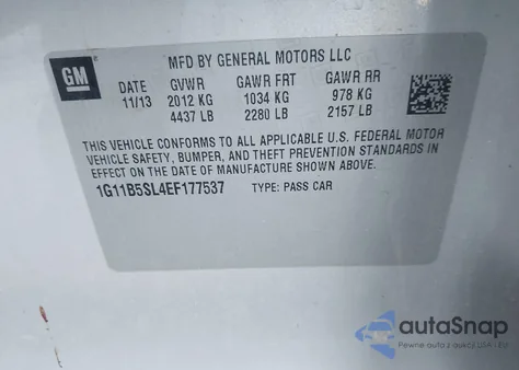 2014 Chevrolet Malibu 1Ls z USA, uszkodzony, nr VIN 1G11B5SL4EF177537